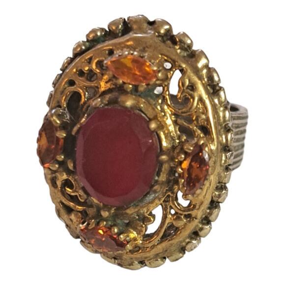 Women's gold plated silver ring with Ruby andCitrine stones‎ size 7